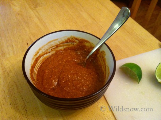 Once you gather all the ingredients, the sauce is beyond simple to make—simply combine the ingredients and stir.  I omitted the cilantro and went easy on the Thai curry paste.  To kick up the heat, add more curry paste and a bit of chili powder.  The almond butter is delicious and almonds are a good source of protein and vitamin E.