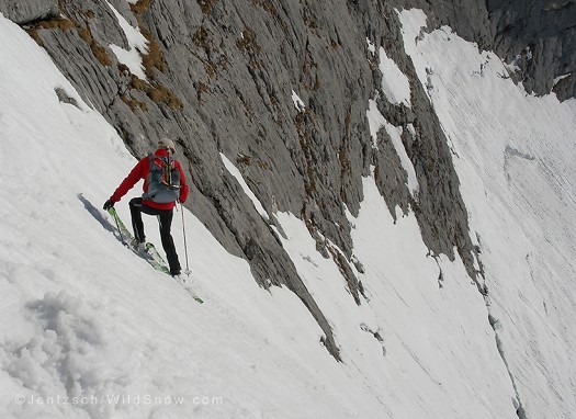 Lou on our Trab Volare testers confronting a bit of steep in the Alps.