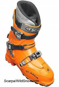 Scarpa Laser ski touring boot circa 2002. Still available on the used market and worth purchasing if you're on a budget. Scarpa Laser ski touring boot circa 2002. Still available on the used market and worth purchasing if you're on a budget.