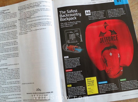Popular Science one-page teaser for the 'Jetforce' avalanche airbag.