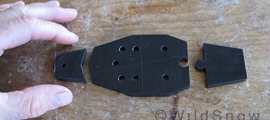 B&D shim plate with front and rear tabs you add on to support various binding model toe-base shapes.