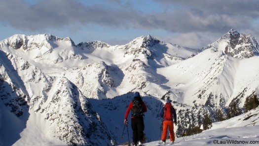 Sharon and Neil Warren on Standard Ridge.  View looks north to the Bendor Range adjacent to the Chilcotin