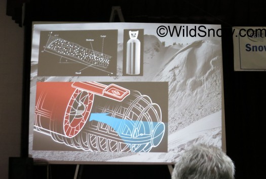 Nathan's slide showing the Jetforce fan housing. He related that it's a ducted fan and fills the bag in 3 seconds.