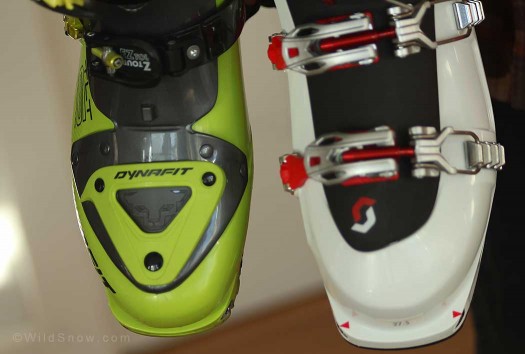 Same size boots made from different lasts. Dynafit TLT6 (on left) we consider a narrow boot. Scott Cosmos is medium width. The two boots in the photo are the same shell fit size, difference in width is obvious Same size boots made from different lasts.