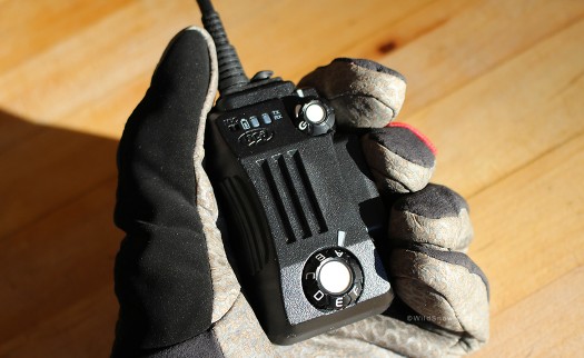 Link handmic (otherwise known as a speaker mic) has necessary controls. Small dial at top right