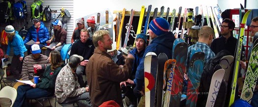 Backcountry travelers gather at Cripple Creek Backcountry to discuss the psychologies of avalanche awareness.
