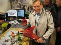 Fritz Barthel's father Manfred, at Sol Austria in 2015 looking at historical  Dynafit tech bindings on display.