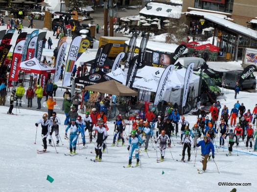 Officially the race began by crossing past the backcountry ski tents.