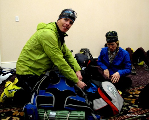 Last minute gear checks by power couple Ted and Christy Mahon. This will be their 13th Grand Traverse