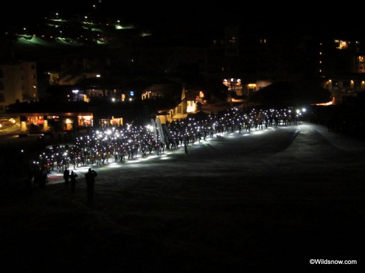 The Grand Traverse begins at the stroke of midnight. This year was the largest entry to date. Over 215 teams signed up to suffer all the way to Aspen. 