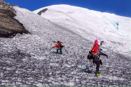 Leaving 10,000 camp the team enjoys nice easy staircase cramponing that would later turn to the worst skiing imaginable. Leaving 10,000 camp the team enjoys nice easy staircase cramponing that would later turn to the worst skiing imaginable.