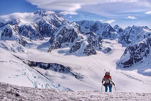 Jordan tops out on Crosson with Denali in the background. Jordan tops out on Crosson with Denali in the background.