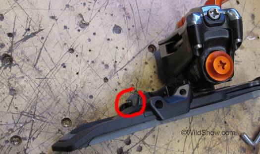 Brake removed, showing hook that catches brake when you're in touring mode. Brake removed, showing hook that catches brake when you're in touring mode.