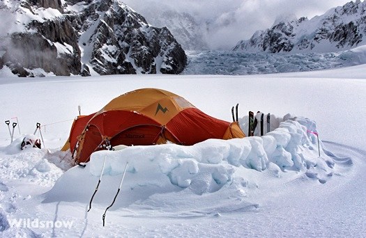 Here is a pic of our location and the truly intimidating first obstacle, the icefall that begins our proposed climb of the Ramen Route on Mount Hunter.