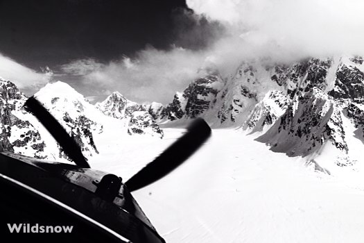 Flying into Kahiltna Basecamp.