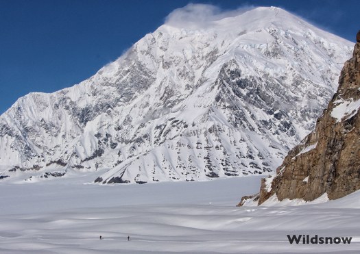 Anton and Evan are dwarfed at the base of Mount Foraker.