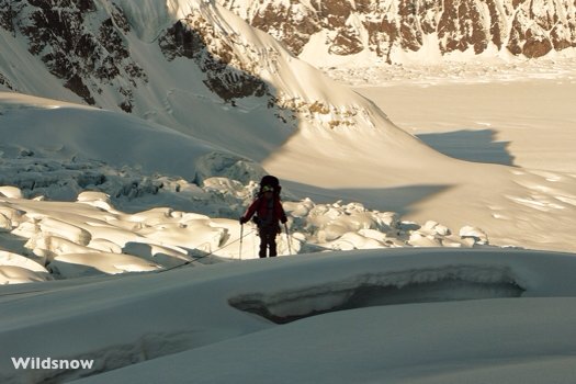 Evan coming through the icefall at sunrise Evan coming through the icefall at sunrise