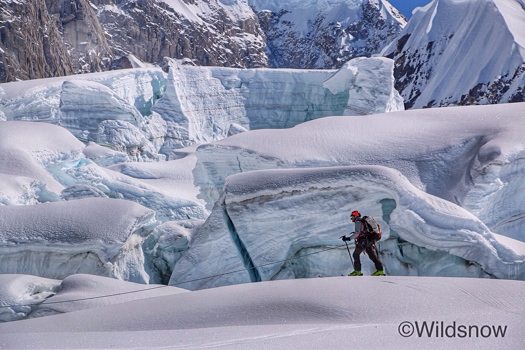 Evan trying not to think of all that ice hanging above his head.