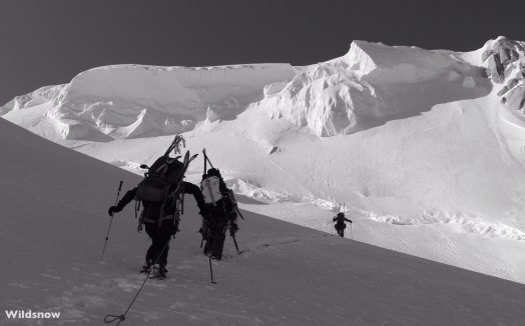 The never ending mountain continues in front of us as we wrap around the south side of the summit ridge. Anton leading the way. The never ending mountain continues in front of us as we wrap around the south side of the summit ridge. Anton leading the way.