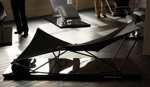 Louie's creation Louie's chaise, made of soft shell fabric, steel tubing and aluminum.