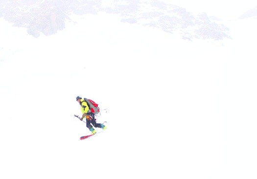 Aaron doing his best to feel his way down the ski hill above camp. Aaron doing his best to feel his way down the ski hill above camp.