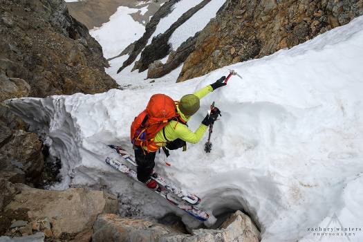 Jason Hummel poking around in the Oscy Couloir entrance. Click all photos to enlarge.
