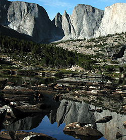 Thunderbolt and Lightning Rod Pinnacles rose south of the lakes. I admit to wanting my climbing gear, as well as the arms and legs I had 20 years ago. That wall on the right was especially enticing and over 2500 feet high! Thunderbolt and Lightning Rod Pinnacles rose south of the lakes. I admit to wanting my climbing gear, as well as the arms and legs I had 20 years ago. That wall on the right was especially enticing and over 2500 feet high!