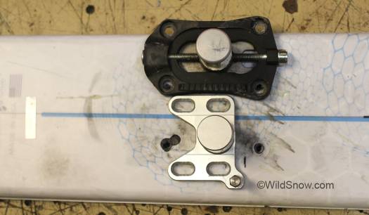 Maruelli base unit shown below OEM Speed base where you'd probably mount if you were working with skis that had holes from previous mount. Maruelli base unit shown below OEM Speed base where you'd probably mount if you were working with skis that had holes from previous mount.