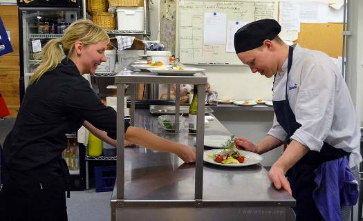 Picture1_SaltoluoktaKitchen copy Working in Saltoluokta’s kitchen with Sofia, the only other owner of randonnée skis.
