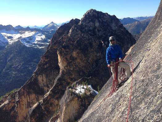 Belaying near the top of the West Face of North Early Winter Spire Belaying near the top of the West Face of North Early Winter Spire