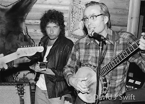 A few years after Greenwich Village, Briggs ended up jamming with Dylan at a Jackson Hole wedding where this shot was taken by photographer David J Swift.