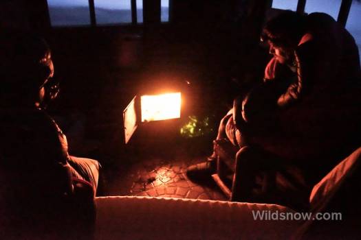 We woke early in the morning to howling winds and new heavy snow. Sitting next to the fire for a while was much nicer than venturing out into the wind. We woke early in the morning to howling winds and new heavy snow. Sitting next to the fire for a while was much nicer than venturing out into the wind.