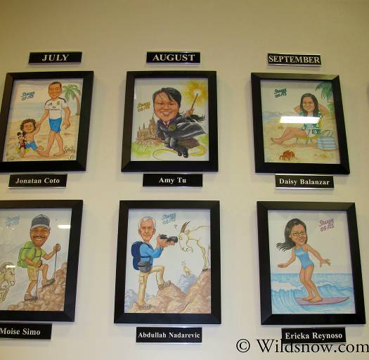 Each employee of the month is honored with a caricature of themselves and their favorite activity.