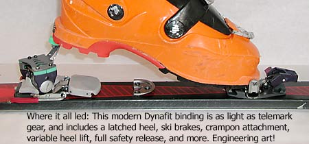 Modern 'tech' binding system, Dynafit TLT. Modern 'tech' binding system, Dynafit TLT.