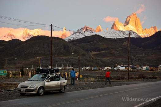 An incredible sunrise over the peaks of Chalten on our way out of town and back into the pampas en route to Torres Del Paine, Chile. An incredible sunrise over the peaks of Chalten on our way out of town and back into the pampas en route to Torres Del Paine, Chile.