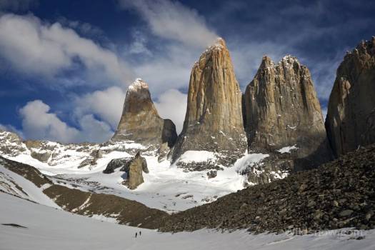 The classic view of the massive towers of Torres del Paine National Park in Chile. The classic view of the massive towers of Torres del Paine National Park in Chile.