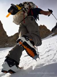 Using the Tech Crampons while booting a couloir in the Torres Del Paine area in southern Chile. Using Tech Crampon 250 while booting a couloir in the Torres Del Paine area in southern Chile.