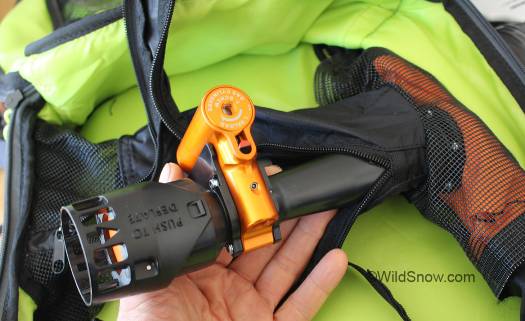Main plumbing. The orange anodized aluminum unit is the cartridge mount and spring loaded trigger. Black plastic to left is the venturi that uses power from compressed gas to such extra air in for more fill volume. Main plumbing. The orange anodized aluminum unit is the cartridge mount and spring loaded trigger. Black plastic to left is the venturi that uses power from compressed gas to such extra air in for more fill volume.