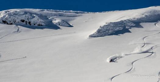 The snow in the crater was superb, not mega-deep by any means, but nice, dry, fast pow. It seems the crater protects itself fairly well from the wind. The snow in the crater was superb, not mega-deep by any means, but nice, dry, fast pow. It seems the crater protects itself fairly well from the wind.