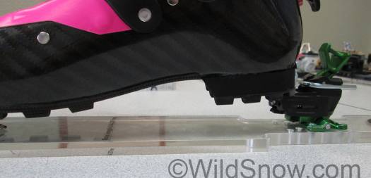 This is the lowest the heel will 'officially' go on the Angelina 2.0, but you can rotate the heel unit to the side for a totally heel-flat-on-ski mode. I could see shimming front of binding up 3 millimeters, in that case the boot would be quite flat at the lowest heel position. This is the lowest the heel will 'officially' go on the Angelina 2.0, but you can rotate the heel unit to the side for a totally heel-flat-on-ski mode. I could see shimming front of binding up 3 millimeters, in that case the boot would be quite flat at the lowest heel position.