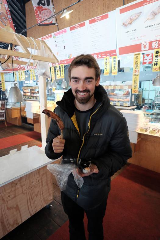 I'm enjoying all the weird and delicious Japanese food. This was one of the tamer items, a sausage with an animal bone for a handle. I'm enjoying all the weird and delicious Japanese food. This was one of the tamer items, a sausage with an animal bone for a handle.