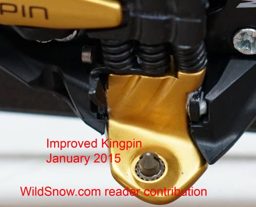 Improved Kingpin began shipping January 2015, identify by the knurled ribbed (star shaped) pin inserted in the aluminum, original version pin is smooth. Improved Kingpin began shipping January 2015, identify by the knurled ribbed (star shaped) pin inserted in the aluminum, original version pin is smooth.