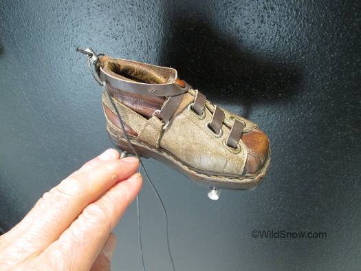 This is the model for the lacing system from the 1940s. The Sportiva company dates back to 1929 when Narciso Delladio, a craftsman from Tesero, built wood clogs and leather boots in the Val di Fiemme. In the 1940s Narciso developed an innovative lacing system that remained a design reference point for many years. This is the model for the ski boot lacing system from the 1940s. The Sportiva footwear company dates back to 1929 when Narciso Delladio, a craftsman from Tesero, Italy built wood clogs and leather boots in the Val di Fiemme. In the 1940s Narciso developed an innovative lacing system that remained a design reference point for many years.