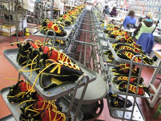 Climbing shoe assembly line.  They make zillions.