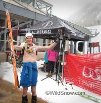 Hayden shows his spirit, flashing a n Aspen skimo race a few years ago.