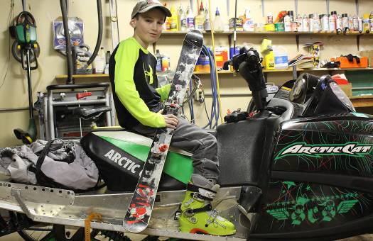 The snowmobile remains at WildSnow HQ, but Tristan was digging his first real ski touring setup.
