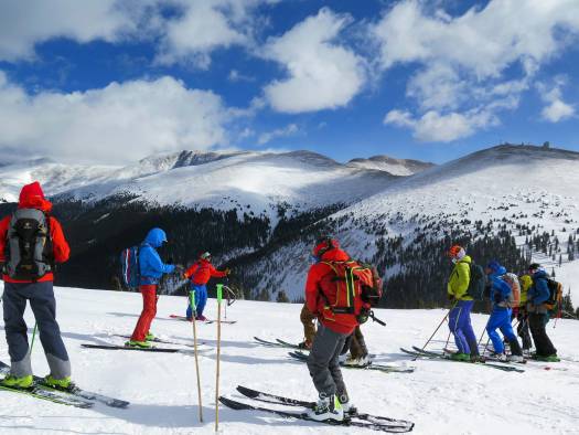 To start, we discuss conditions, routes, hazards, and pair with a ski buddy. Look at those Colorado bluebird skies! To start, we discuss conditions, routes, hazards, and pair with a ski buddy. Look at those Colorado bluebird skies!