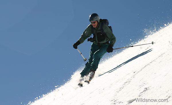 Lifelong skier Boone cranking a classic turn.