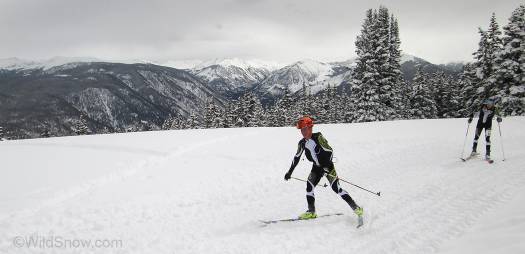 John Gaston (right) and Max Taam at the last high point in Audi Power of 4 skimo race on Richmond Ridge looking east at the Independence Pass region of Colorado. John Gaston (right) and Max Taam at the last high point in Audi Power of 4 skimo race on Richmond Ridge looking east at the Indpendence Pass region of Colorado.