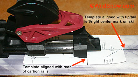 This method of mounting uses the main binding plate to locate the rear "heel" unit, so mount it first then use it to locate the rear template. This method of mounting uses the main binding plate to locate the rear "heel" unit, so mount it first then use it to locate the rear template.